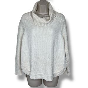 Jones New York Cream Chenille Cowl Neck Sweater Long Sleeve High Lo Women Medium
